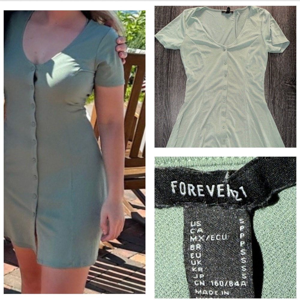 Forever 21 Sage Green Tie Back Fit Flare Mini Dress Cottagecore Skater y2k Small